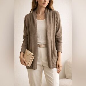 Banana Republic Taupe Open Front Cardigan Small Ribbed Shawl Collar